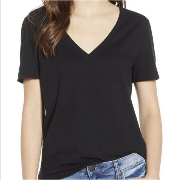 Nordstrom BP NWT v neck black tee size XXS - Picture 1 of 7